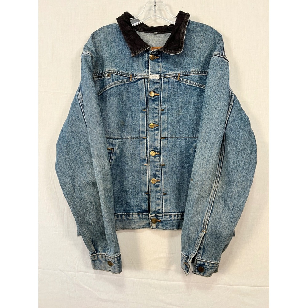 Vintage Marithe Francois Girbaud Denim Jacket Blue Corduroy Collar Made in USA